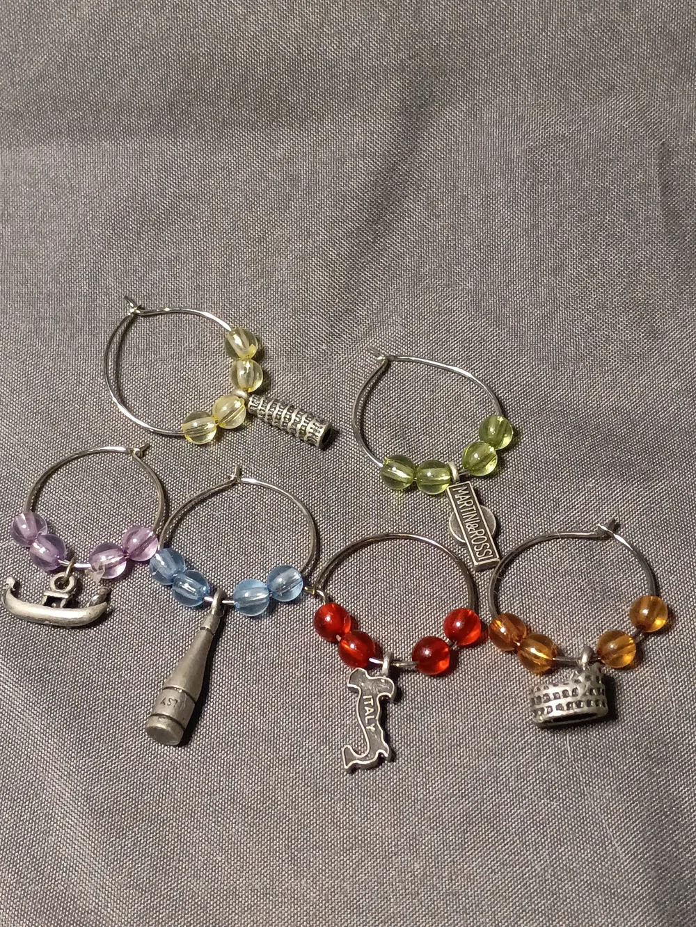 Colorful Glass Bead Wine Glass Charms - Set of 6